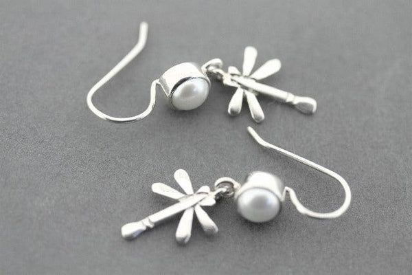 silver dragonfly earrings with pearls