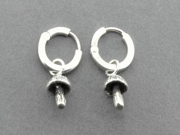 silver hoop earrings with mushrooms