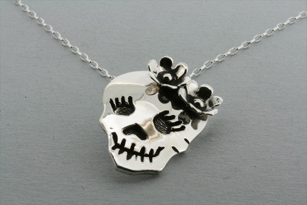 skull & flower pendant on 50cm oval link chain - Makers & Providers
