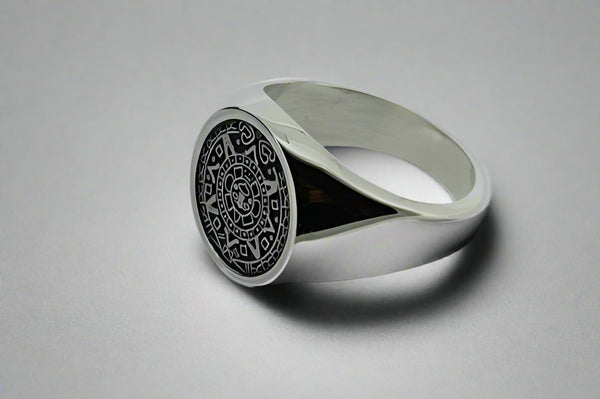 small Mayan calendar signet ring - sterling silver - Makers & Providers