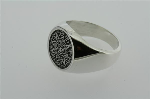 small Mayan calendar signet ring - sterling silver - Makers & Providers
