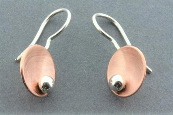 small copper disc & silver ball earring
