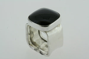 squared battered ring - obsidian - Makers & Providers