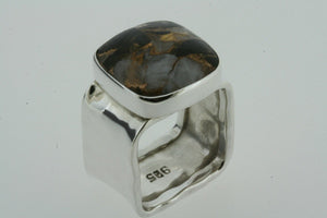 squared battered ring - dalmation - sterling silver - Makers & Providers