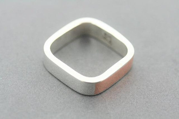 Squared silver with copper inlay ring