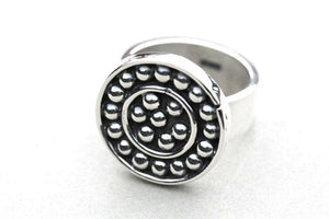 sterling silver ring with beaded circular disc