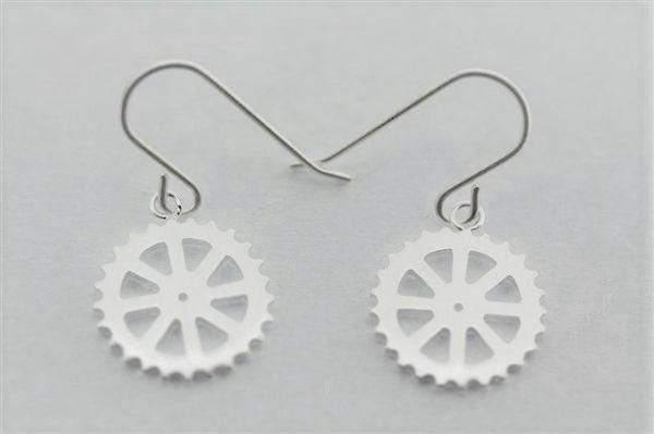 sterling silver bicycle cog earrings