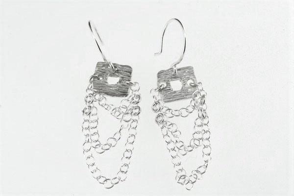 sterling silver disc and chain earrings
