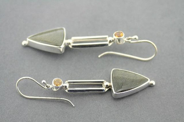 Stone arrow silver earrings - obsidian & tourmaline