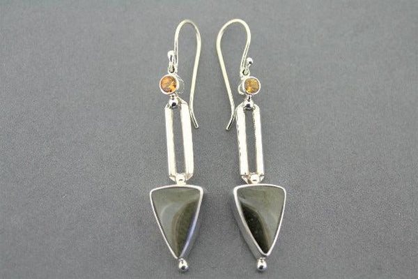 Stone arrow silver earrings - obsidian & tourmaline - Makers & Providers