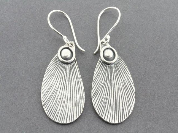Striped curved with circle bead drop earring - pure silver