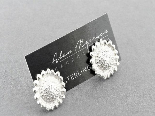 silver sunflower earrings
