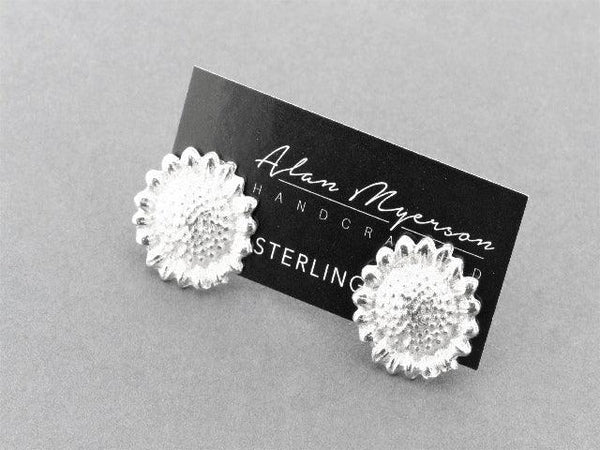 silver sunflower earrings