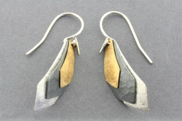 textured/ox/gold 3 layered diamond earring - narrow - Makers & Providers