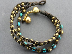 3 strand brass & turquoise bead bracelet - Makers & Providers
