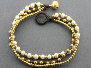 3 strand pearl & brass bracelet - Makers & Providers