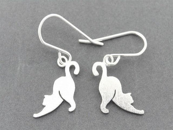 stretching cat drop earrings - sterling silver