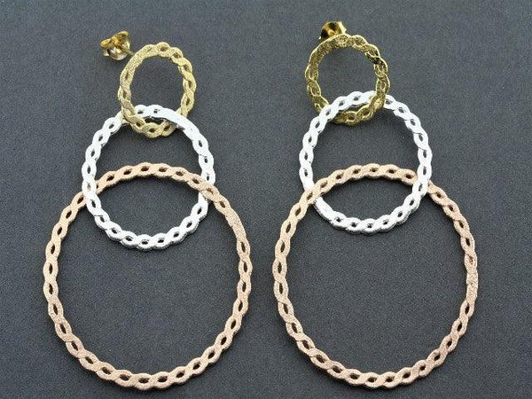 3 circle braided hoops - silver, gold, rose gold