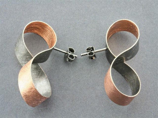 infinity ribbon stud - rose gold & oxidized - Makers & Providers