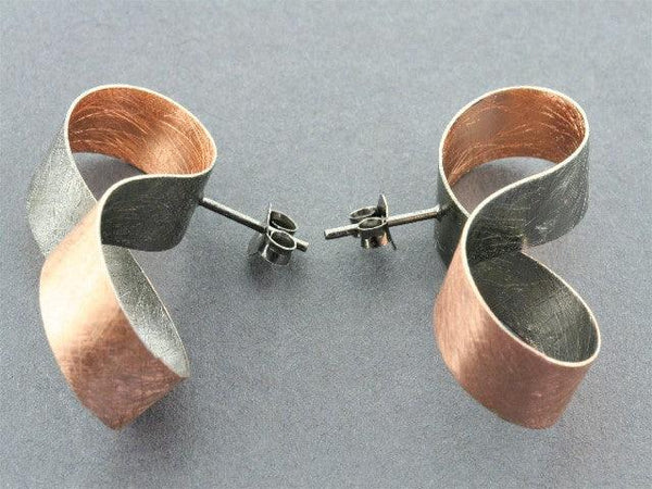 infinity ribbon stud - rose gold & oxidized - Makers & Providers