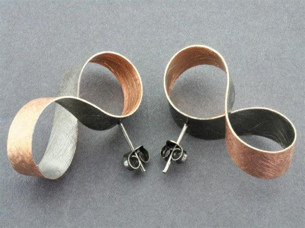 infinity ribbon stud - rose gold & oxidized - Makers & Providers