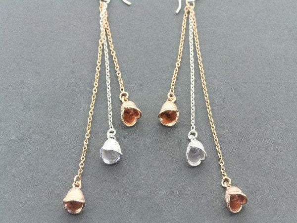 3 bell seed chain drop earring - rose gold on silver - Makers & Providers