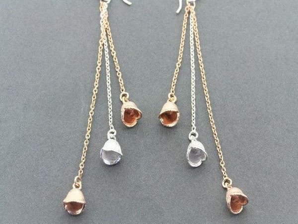 3 bell seed chain drop earring - rose gold on silver