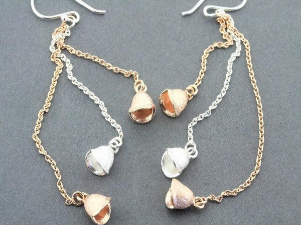 3 bell seed chain drop earring - rose gold on silver - Makers & Providers