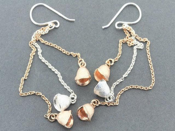 3 bell seed chain drop earring - rose gold on silver - Makers & Providers