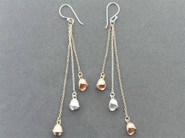 3 bell seed chain drop earring - rose gold on silver - Makers & Providers