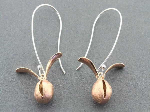 Rose hip drop earring - rose gold on silver