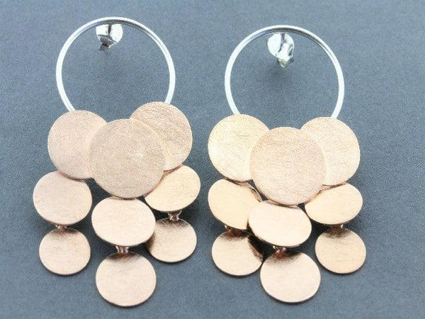 rain circle chandelier earring - rose gold on silver