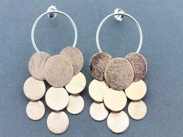 rain circle chandelier earring - rose gold on silver