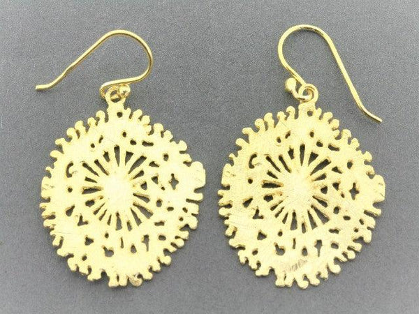 Flat coral disc earrings - 22 Kt gold over silver