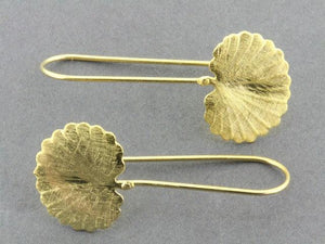 Long drop fan palm earring - 22 Kt gold over silver - Makers & Providers