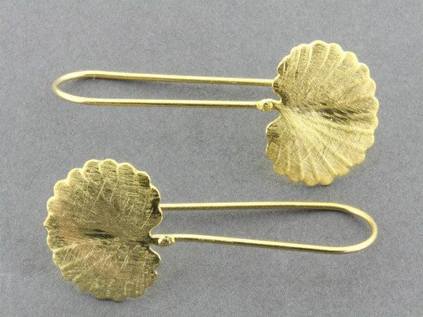 Long drop fan palm earring - 22 Kt gold over silver