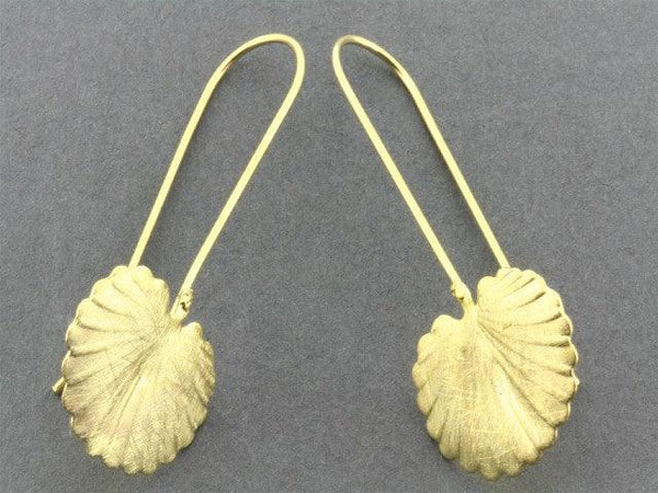 Long drop fan palm earring - 22 Kt gold over silver - Makers & Providers