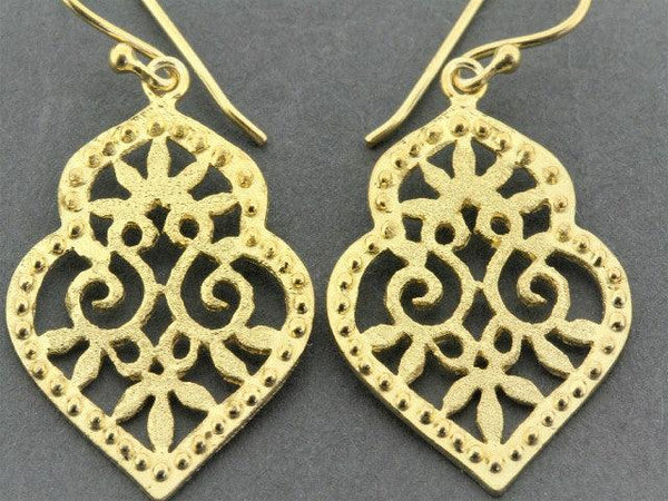 Beaded floral shield earring - 22 Kt gold over silver - Makers & Providers