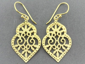 Beaded floral shield earring - 22 Kt gold over silver - Makers & Providers