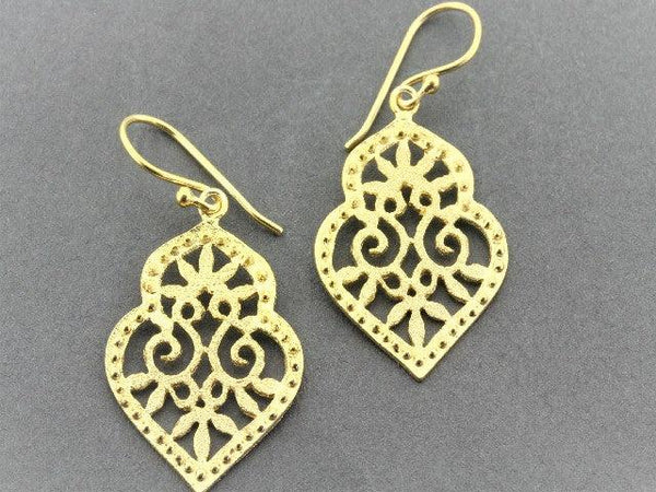 Beaded floral shield earring - 22 Kt gold over silver