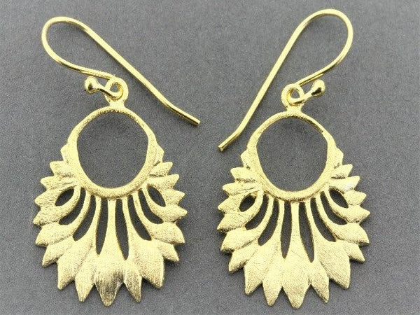 Diva feather drop earring - 22 Kt gold over silver
