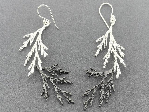 Lawson cypress earring - silver & oxidized