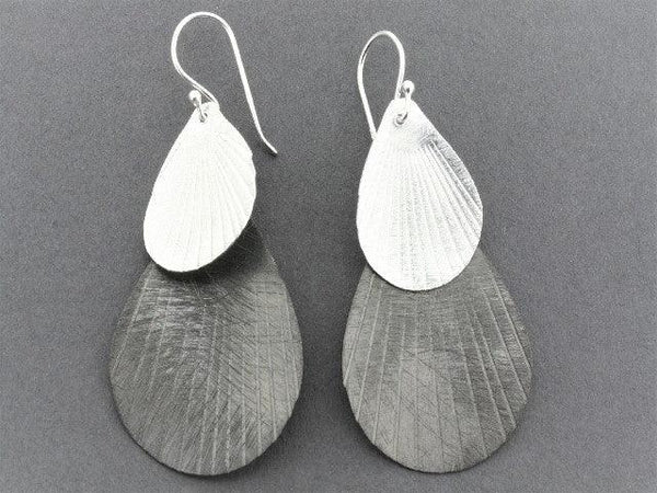 silver and oxidized double teardrop earring - Makers & Providers