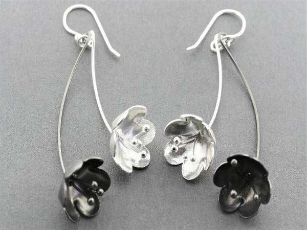 Blossom drop earring - silver & oxidized