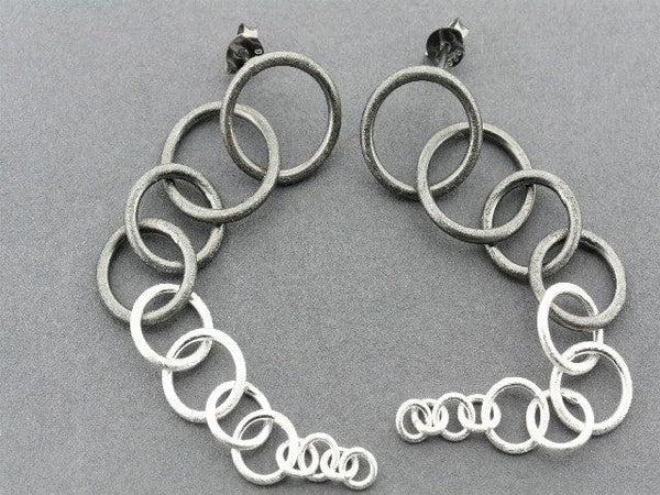 circular chain reaction earrings - silver & oxidized