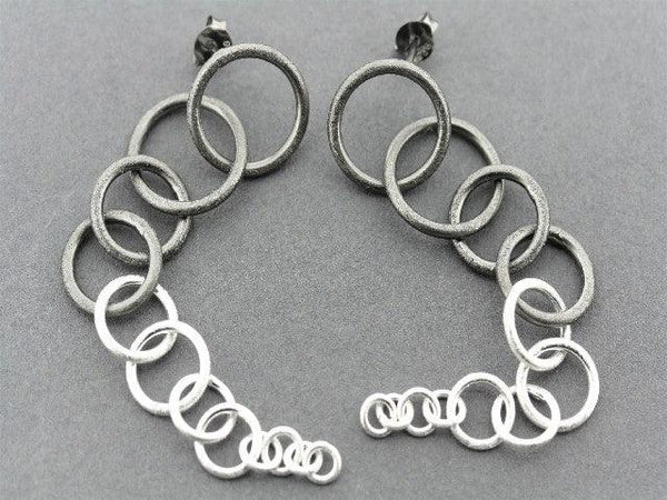circular chain reaction earrings - silver & oxidized