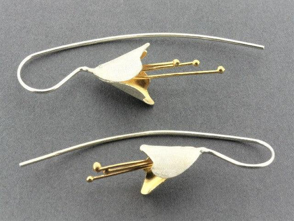 Angels trumpet flower earring - 22 Kt gold over silver