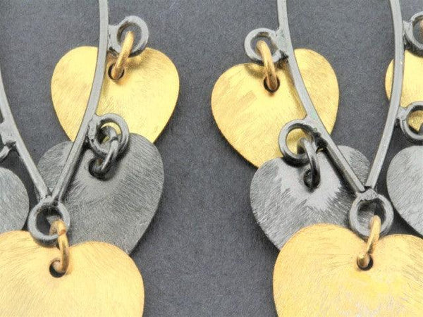 Love heart chandelier earrings - 22 Kt gold & oxidized silver