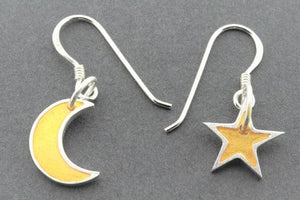 yellow star & moon drop earring - hand enamelled - Makers & Providers