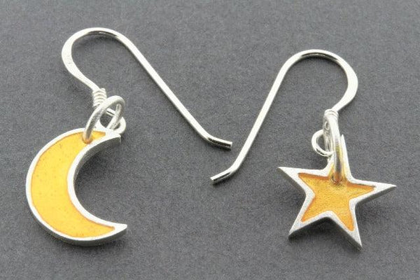 yellow star & moon drop earring - hand enamelled - Makers & Providers